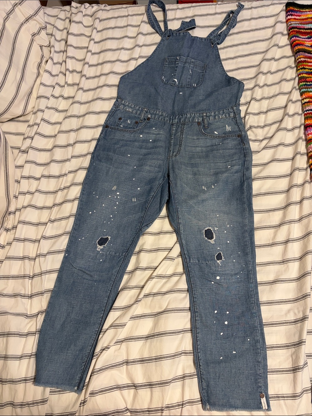 Only Light Blue Distressed Denim Overalls